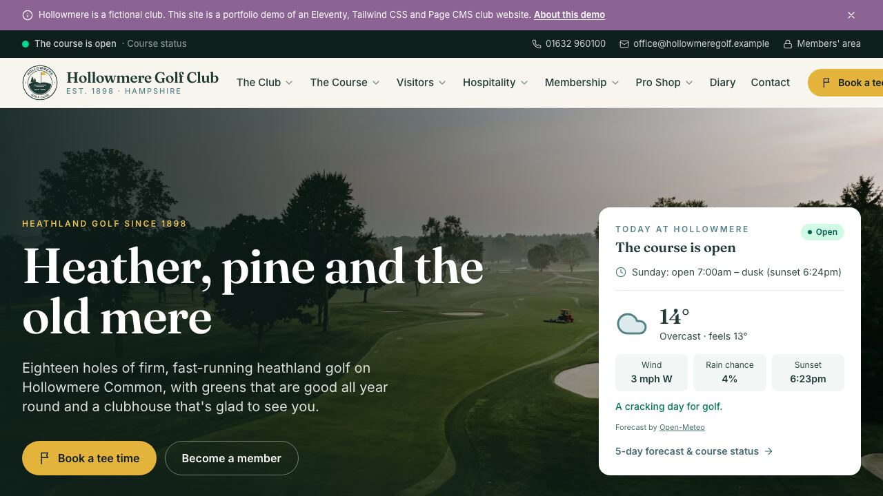 Hollowmere Golf Club concept demo homepage (opens in a new tab)