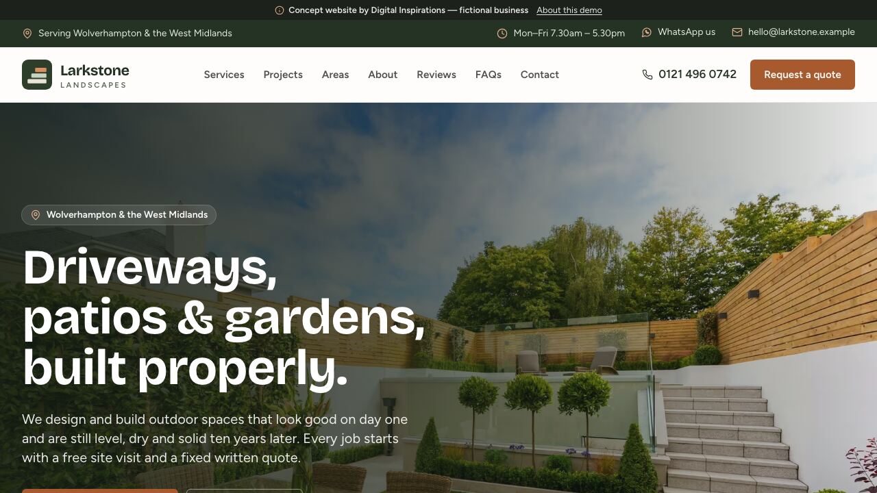 Larkstone Landscapes concept demo homepage (opens in a new tab)
