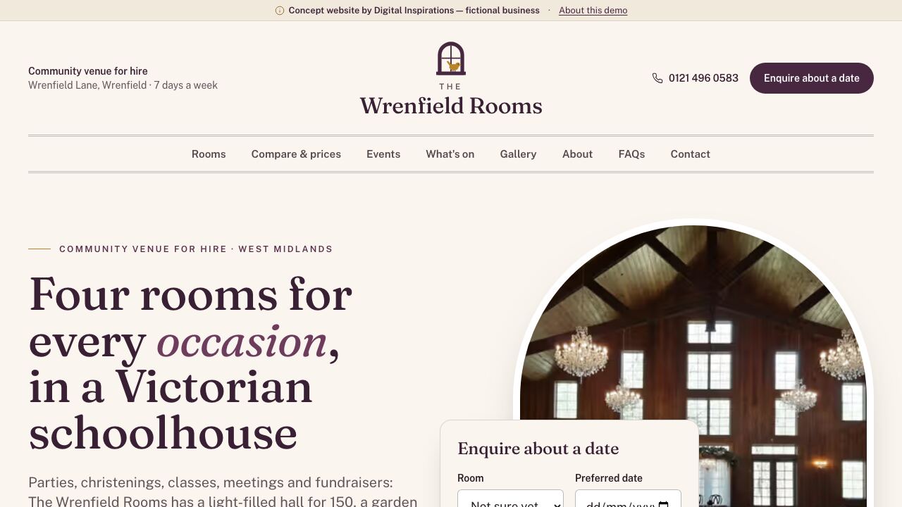 The Wrenfield Rooms concept demo homepage (opens in a new tab)
